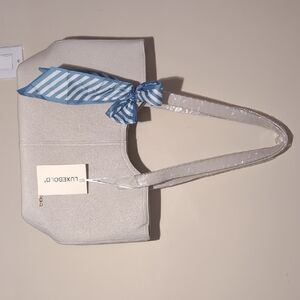 Cream Tote with Blue Scarf Accent